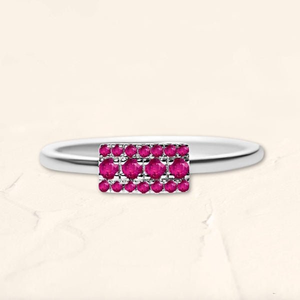 Rectangular Sapna XL ring set with rubies in white gold
