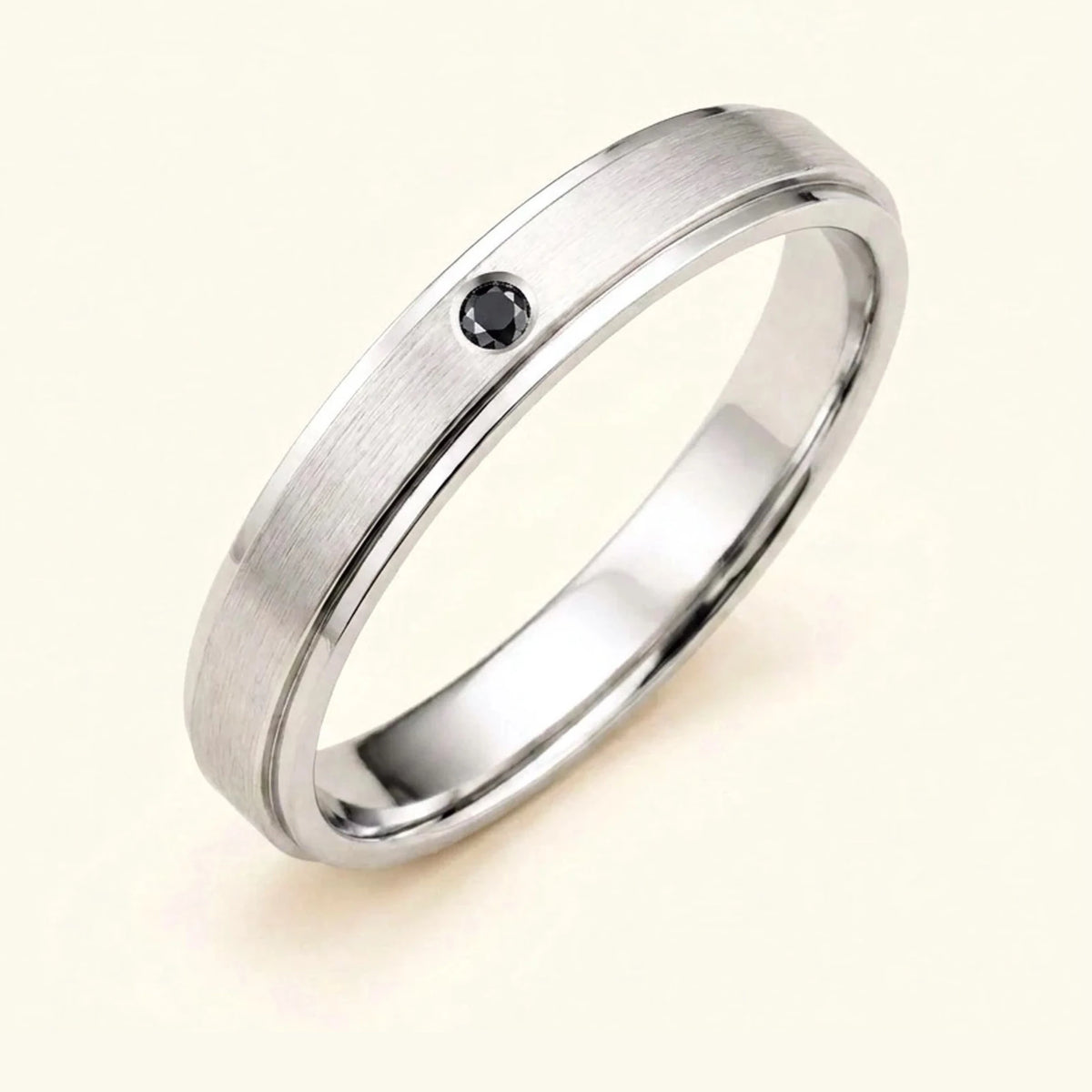 Alliance diamant noir or blanc 18 carats homme Dhruva, jonc brossé serti clos