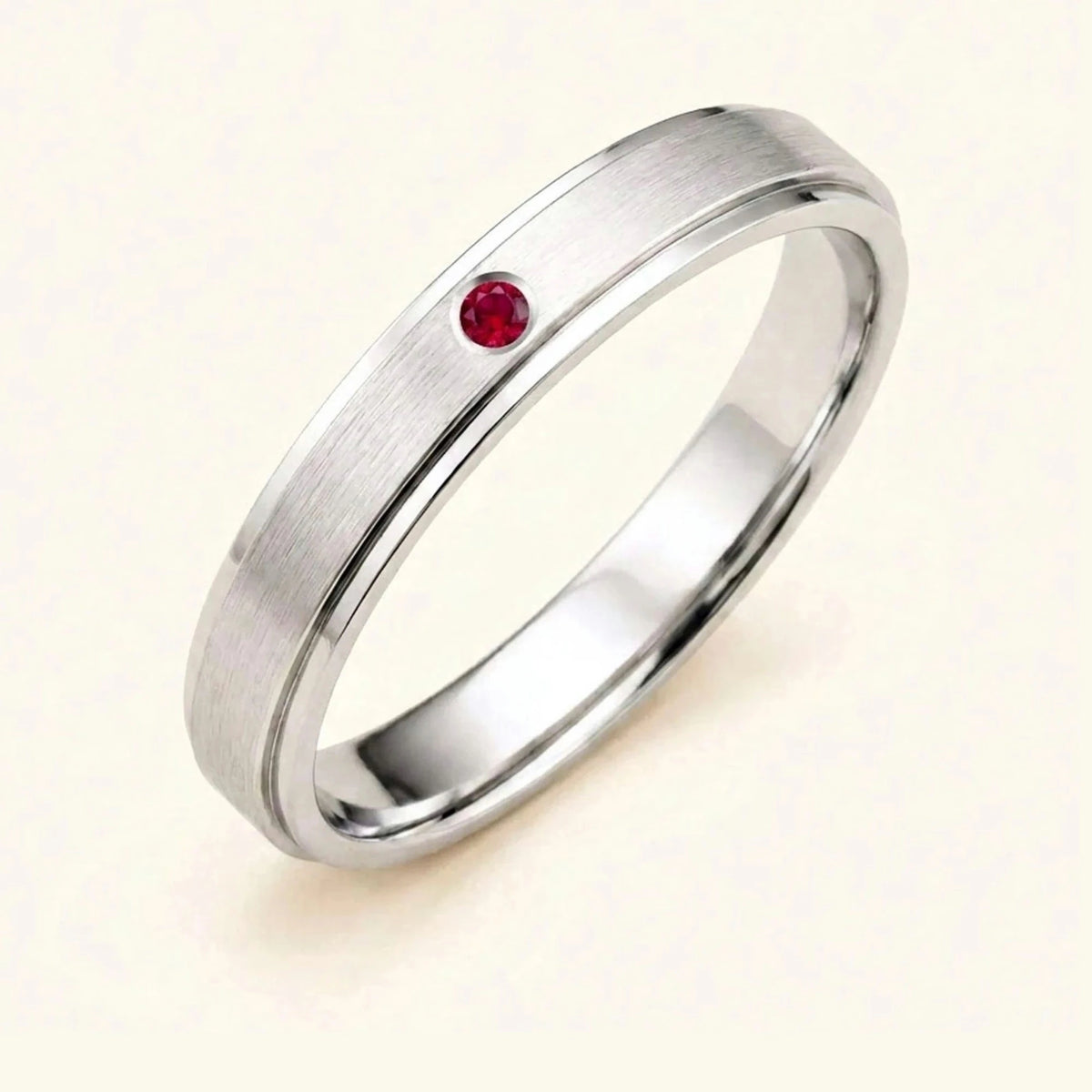 Alliance rubis or blanc 18 carats homme Dhruva, jonc brossé serti clos