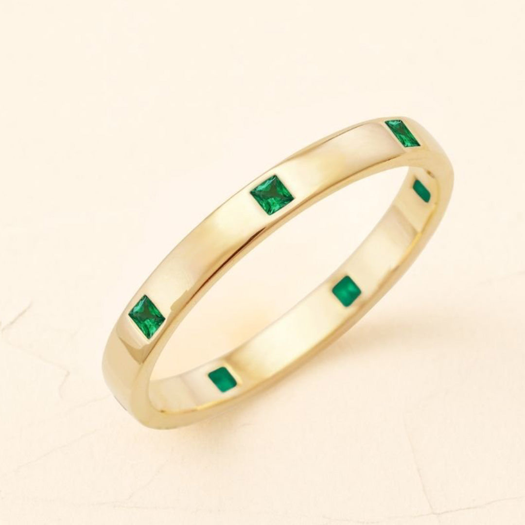 Bague Or Jaune 18 Carats Émeraude Naturelle | Tempus Gems Taille 5.75 Sertie Lunette
