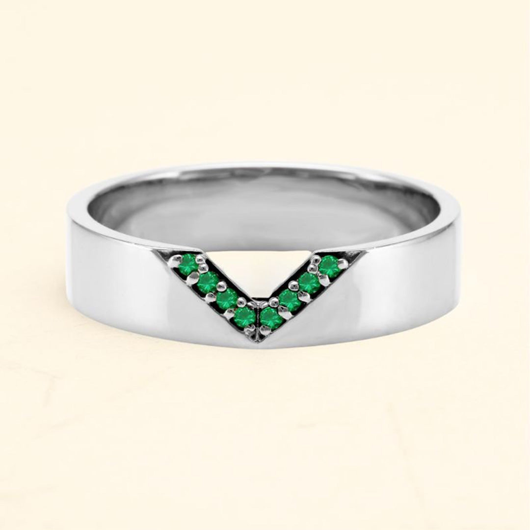 Bague en or blanc 18 carats et emeraude pour homme Rudra