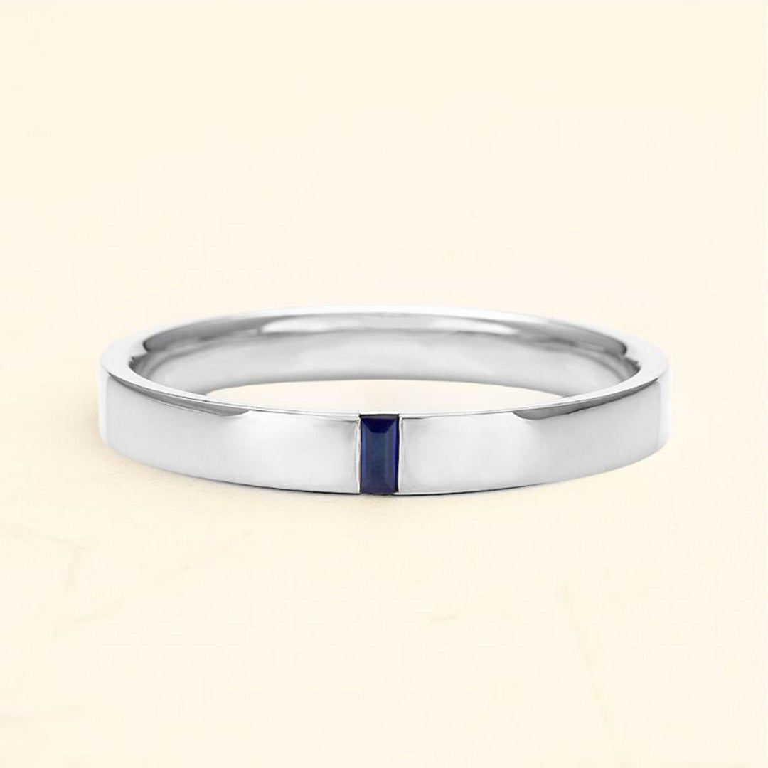 Solitaire Agni sapphire ring for men in 18-carat white gold