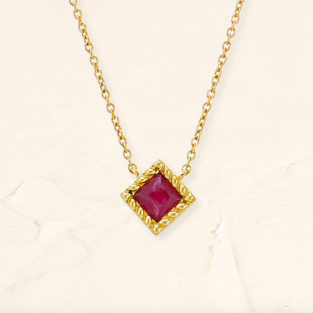 Indrani princess cut ruby necklace in yellow gold