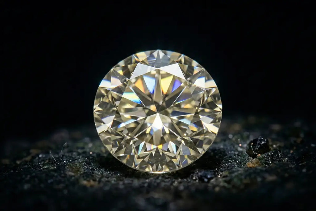 Diamant naturel taillé brillant, jeu de lumière sur les facettes