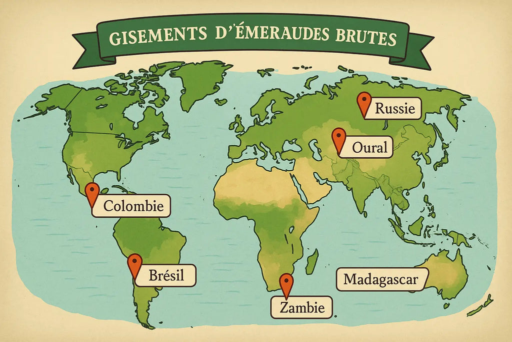 carte des gisements d'émeraude sur terre