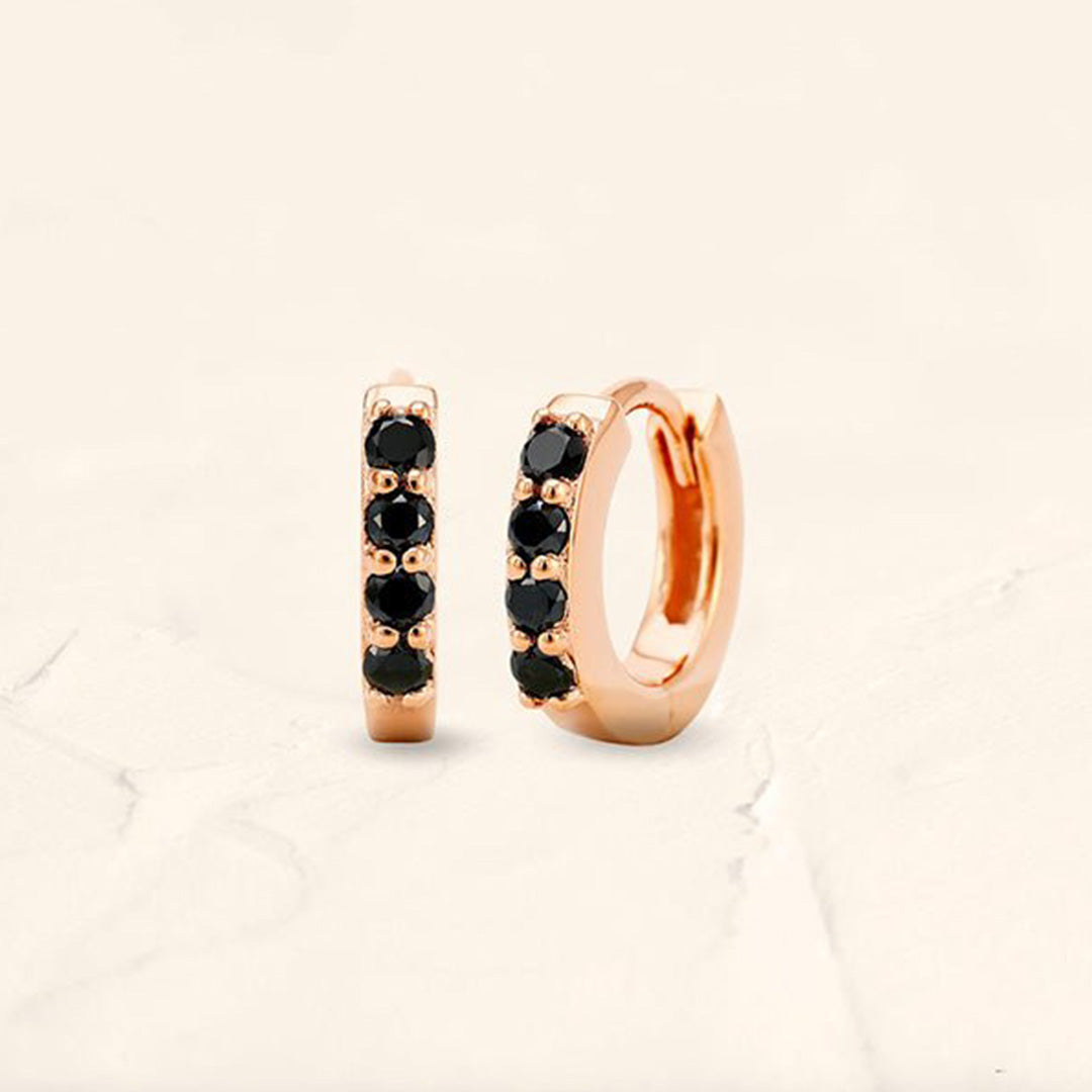 mini black diamond hoop earrings in rose gold sumitra