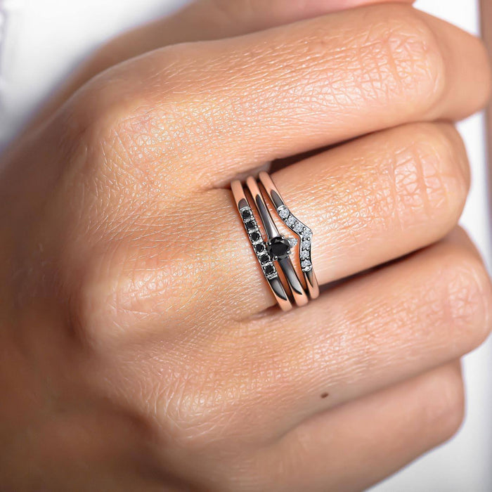 Black and white diamond rings