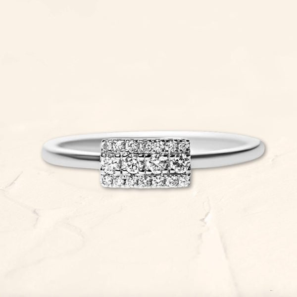 Rectangular diamond-paved Sapna XL ring in 18K white gold karats