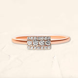 Rectangular ring Sapna XL paved with diamonds in rose gold 18 carats