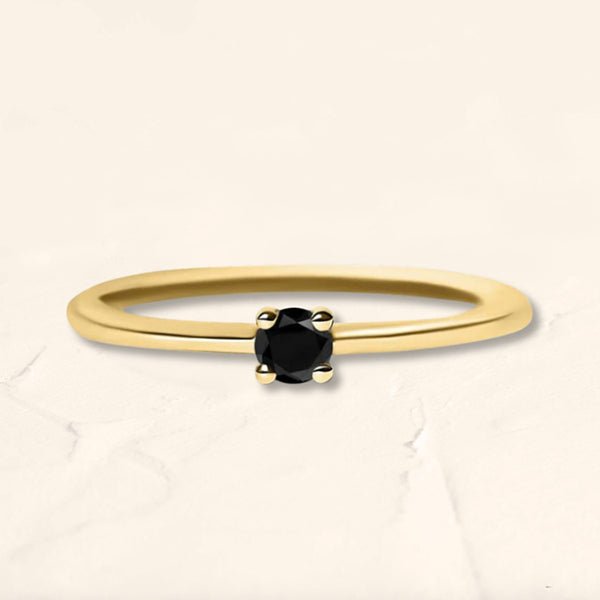 Yellow gold and black diamond Saral solitaire ring