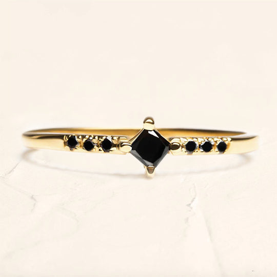 black diamond engagement ring gold princess cut