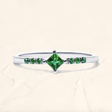 Silver Kali ring, princess cut emerald and emerald pavement