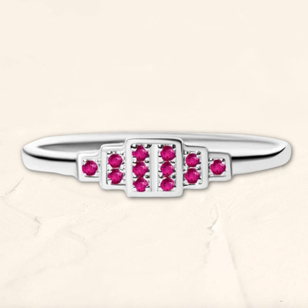 Rectangular geometric ring in ruby and white gold