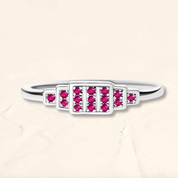 Brami XL geometric ring in white gold set with rubies