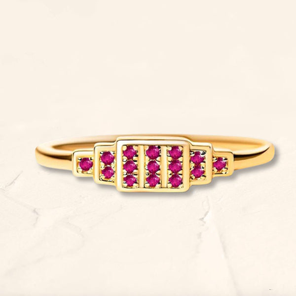 Brami XL geometric ring in yellow gold set with rubies