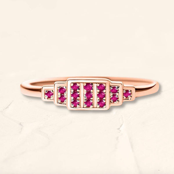 Bague Brami XL géométrique en or rose sertie de rubis