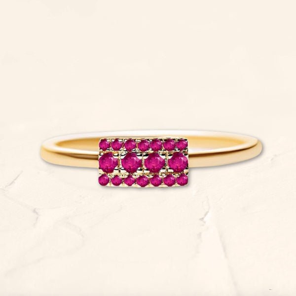 Rectangular Sapna XL ring set with rubies in yellow gold