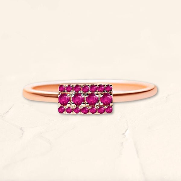 Rectangular Sapna XL ring set with rubies in rose gold