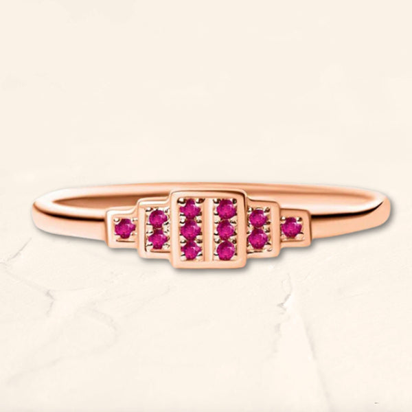 Rectangular geometrical ring in ruby and rose gold