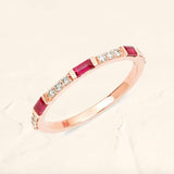 ruby baguette diamond wedding ring in rose gold Moksha