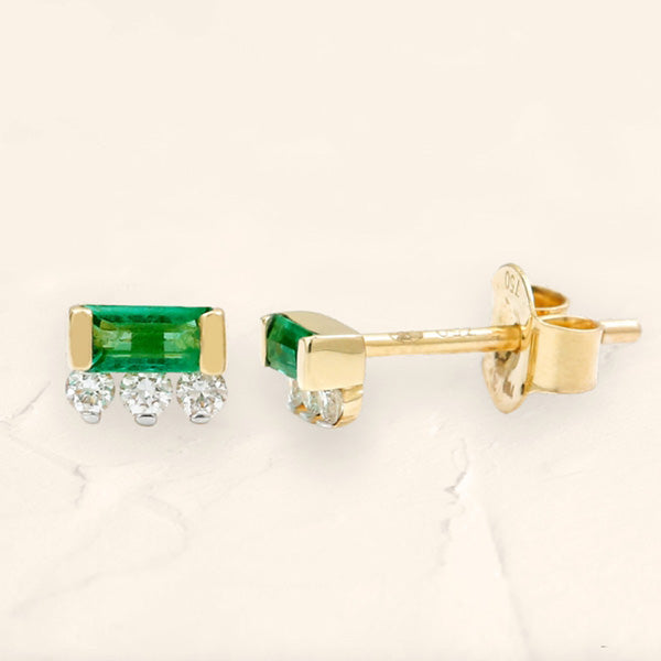 Earrings Prana baguette emerald and diamond