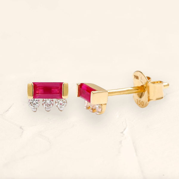 Prana Baguette ruby and diamond earrings with chip clasp