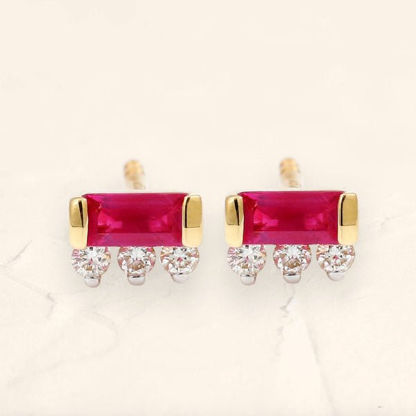 Prana Baguette ruby and diamond earrings