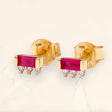 Prana Baguette ruby and diamond earrings in yellow gold