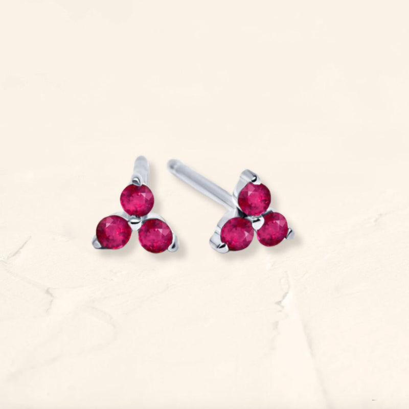 Silver ruby flower earrings