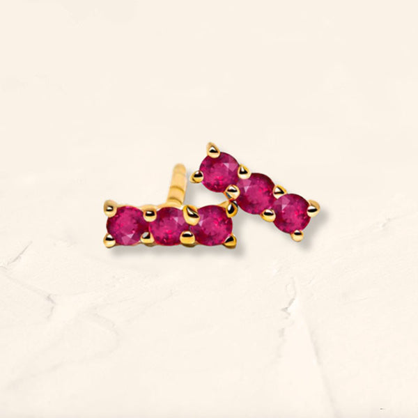 Tina earrings with two rows of three raspberry rubies in gold vermeil