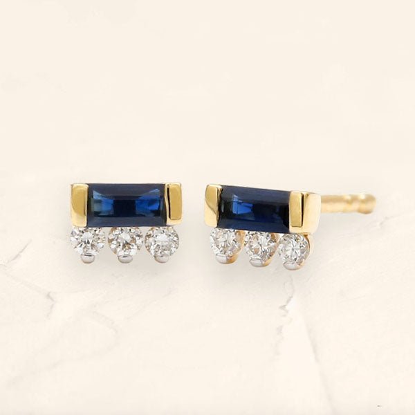 Boucles d'oreilles Prana Baguette saphir et diamant en or jaune