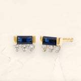 Prana Baguette sapphire and diamond earrings in yellow gold