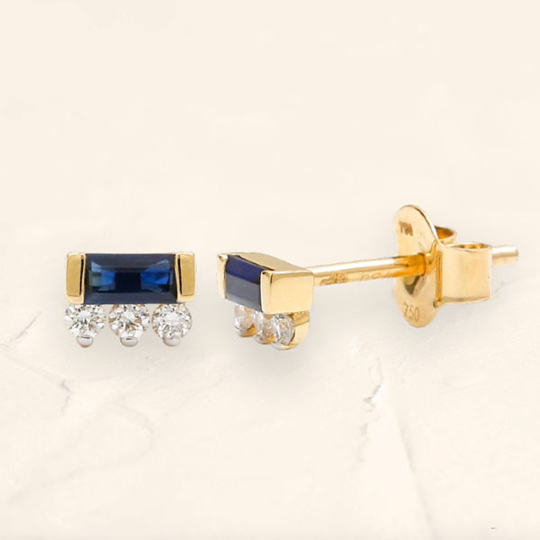 Boucles d'oreilles Prana Baguette saphir et diamant et fermoir papillon