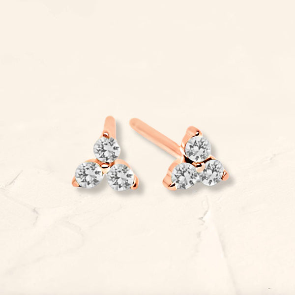 Earrings rose gold flowery with diamond