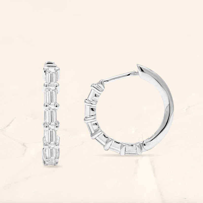 Baguette-cut Yatra hoop earrings in diamond and white gold