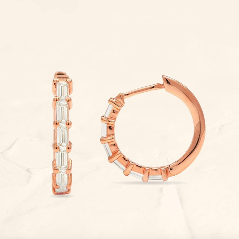 Yatra baguette-cut diamond and rose gold hoop earrings
