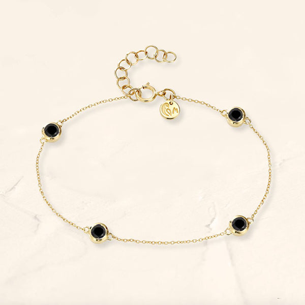 Black diamond bracelet set in yellow gold 4x4mm