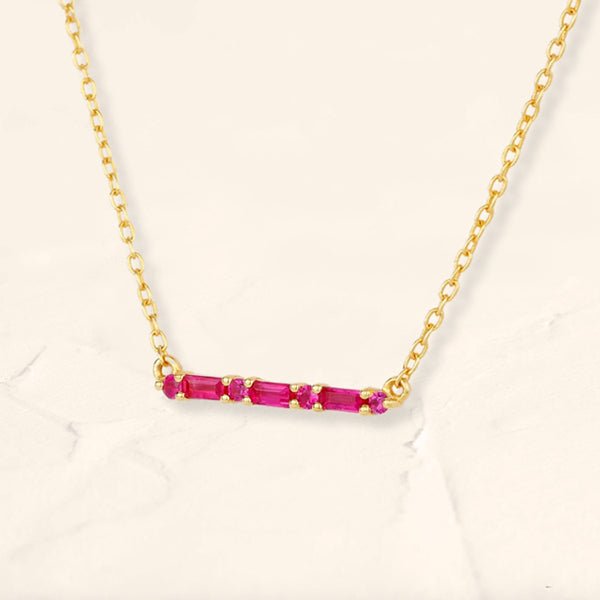 Collier Bhagya rubis géométrique baguette