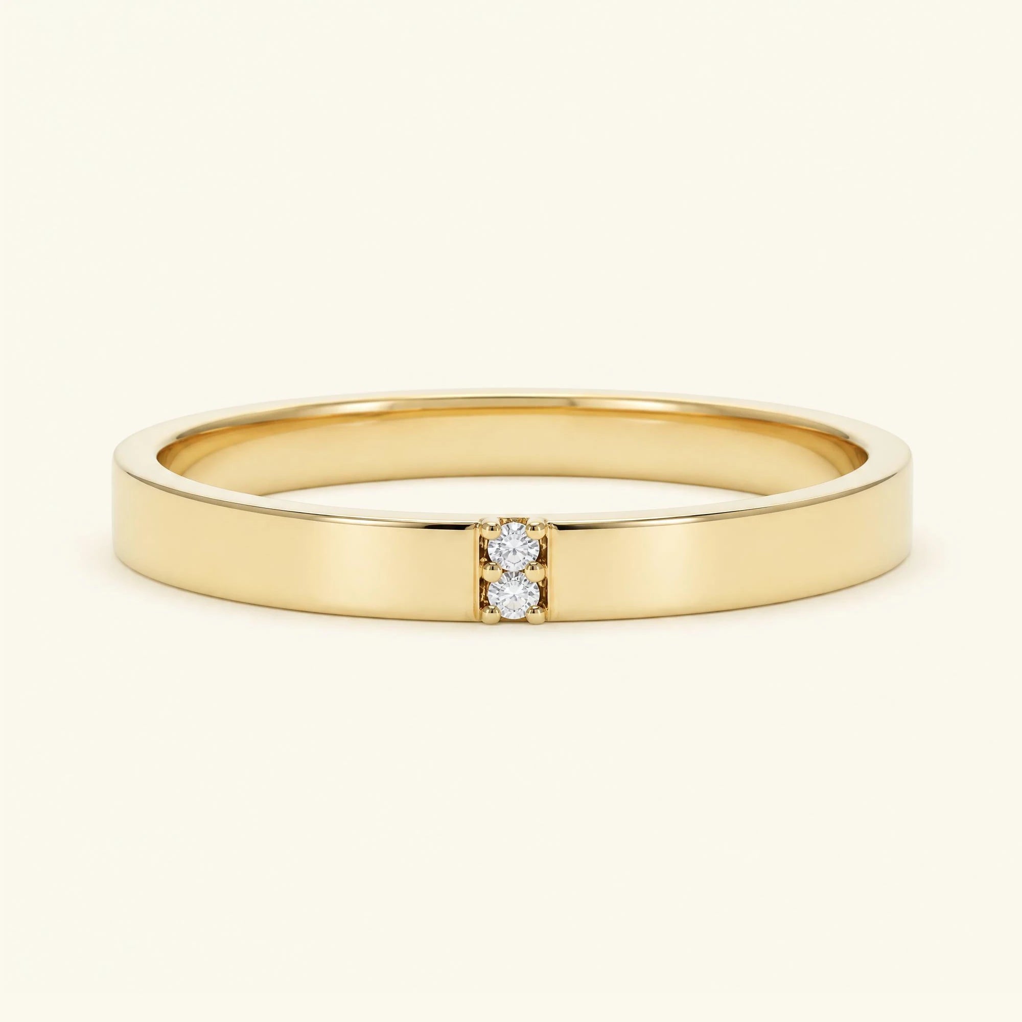 Alliance deux pierres diamant pour homme en or jaune — vue de face