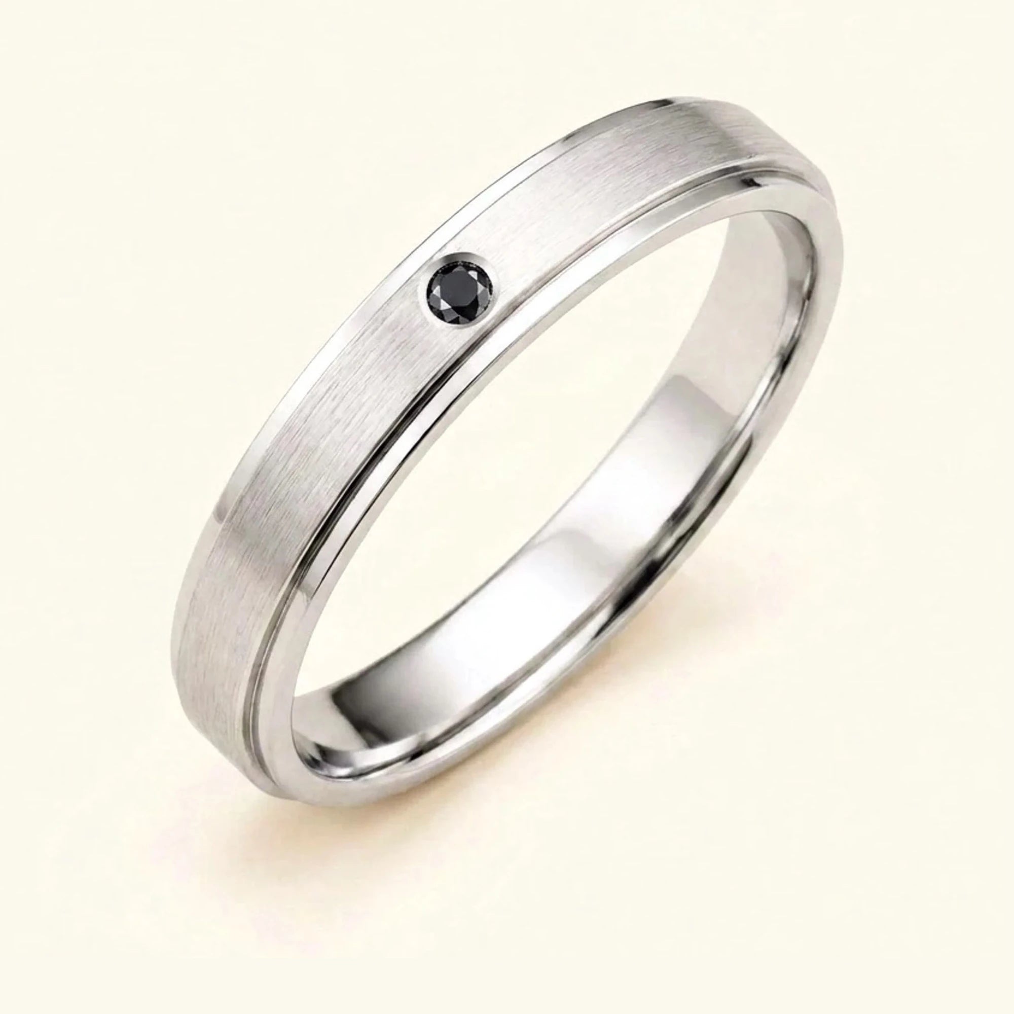 Alliance diamant noir or blanc 18 carats homme Dhruva, jonc brossé serti clos