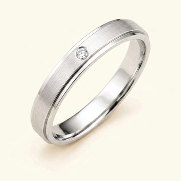 Alliance diamant or blanc 18 carats homme Dhruva, jonc brossé serti clos