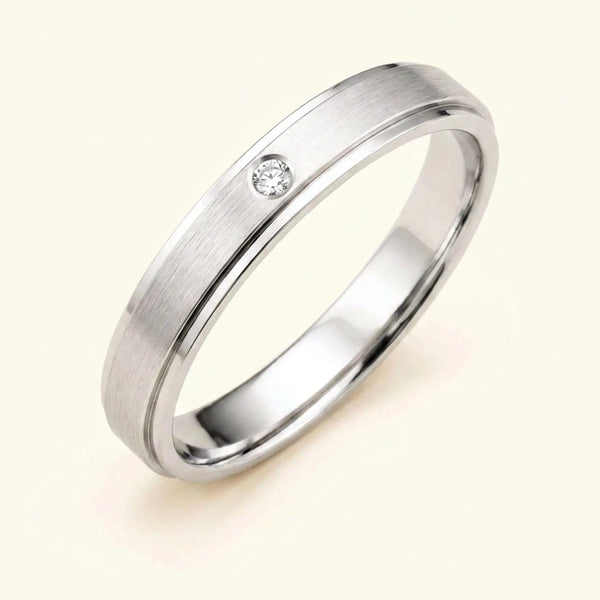 Alliance diamant or blanc 18 carats homme Dhruva, jonc brossé serti clos