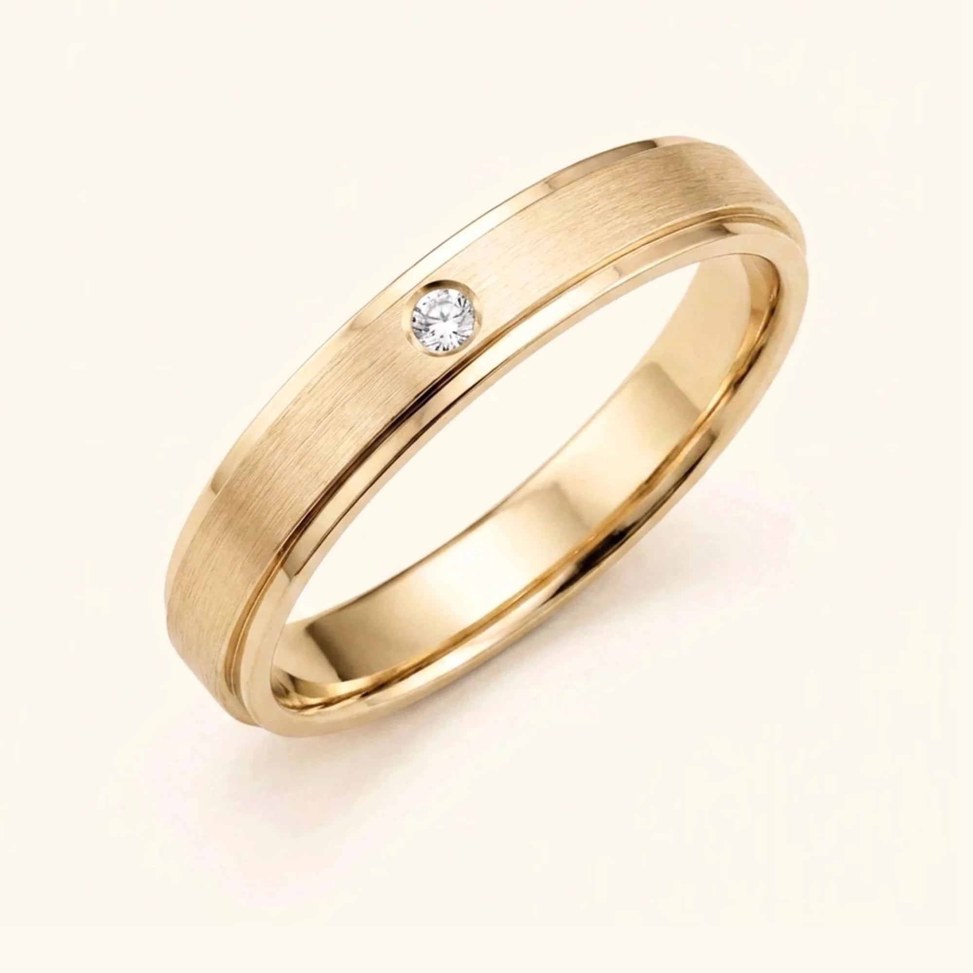 Alliance diamant or jaune 18 carats Dhruva, jonc brossé serti clos