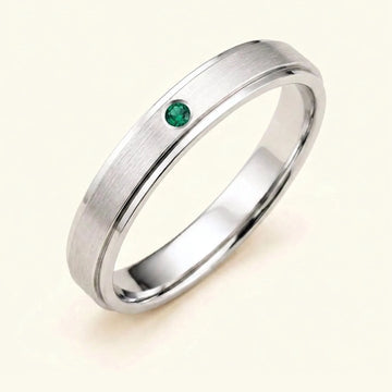 Alliance émeraude or blanc 18 carats homme Dhruva, jonc brossé serti clos