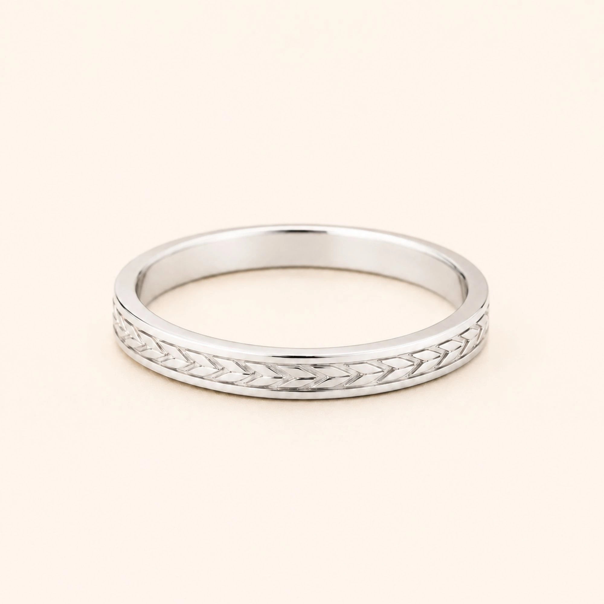 Alliance gravée laurier or blanc 18 carats 3mm Kléos
