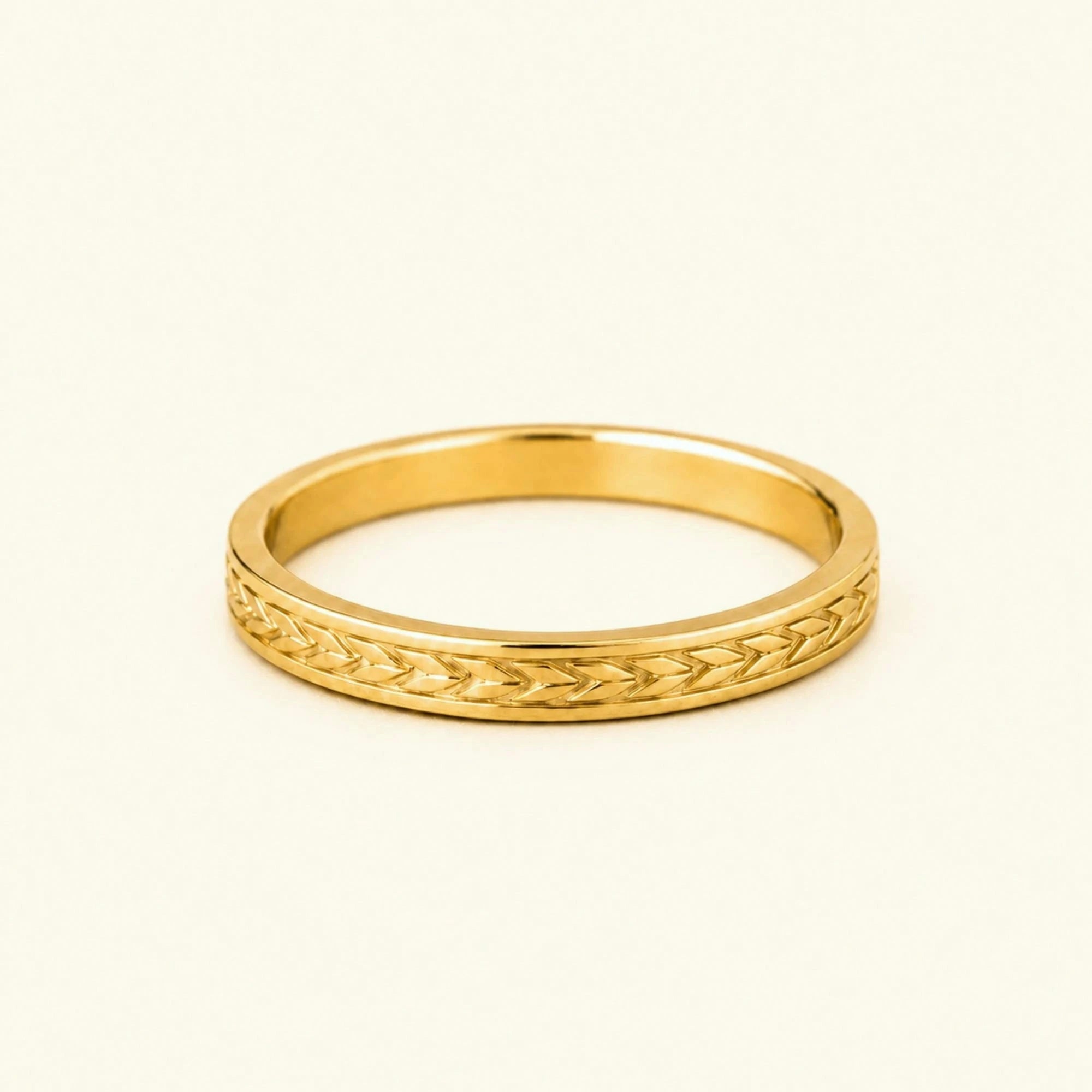 Alliance gravée laurier or jaune 18 carats 3mm Kléos