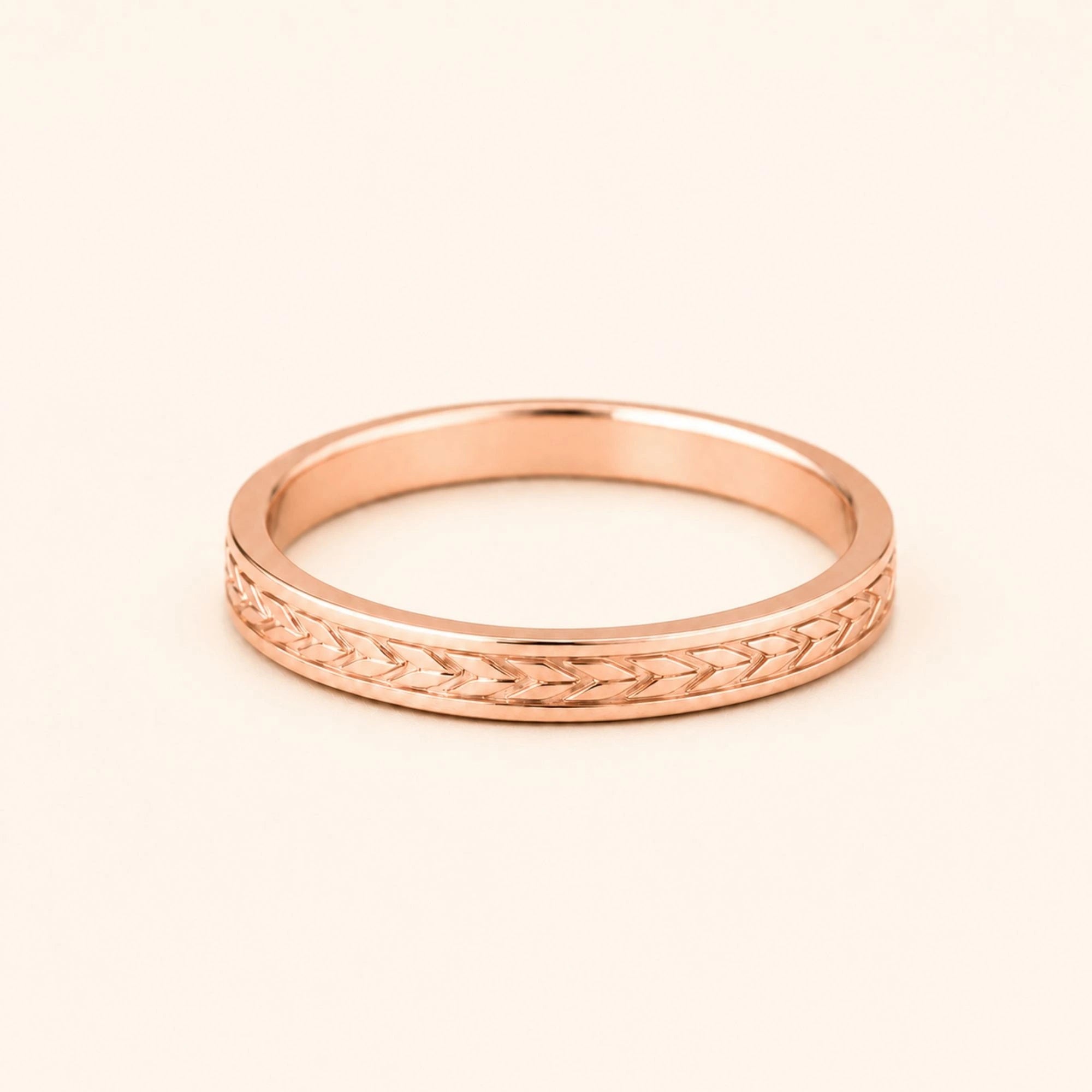 Alliance gravée laurier or rose 18 carats 3mm Kléos
