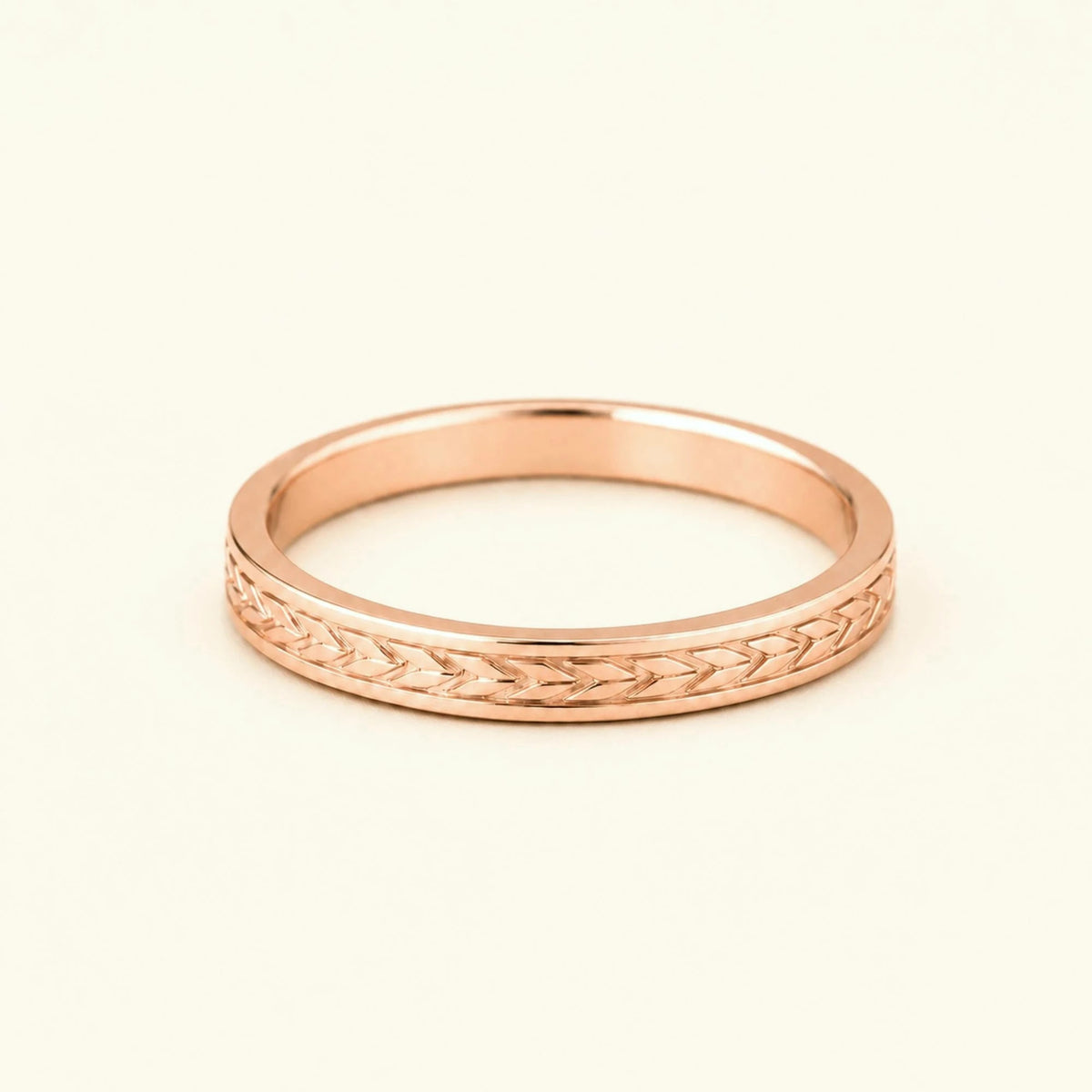 Alliance gravée laurier or rose 18 carats 3mm Kléos