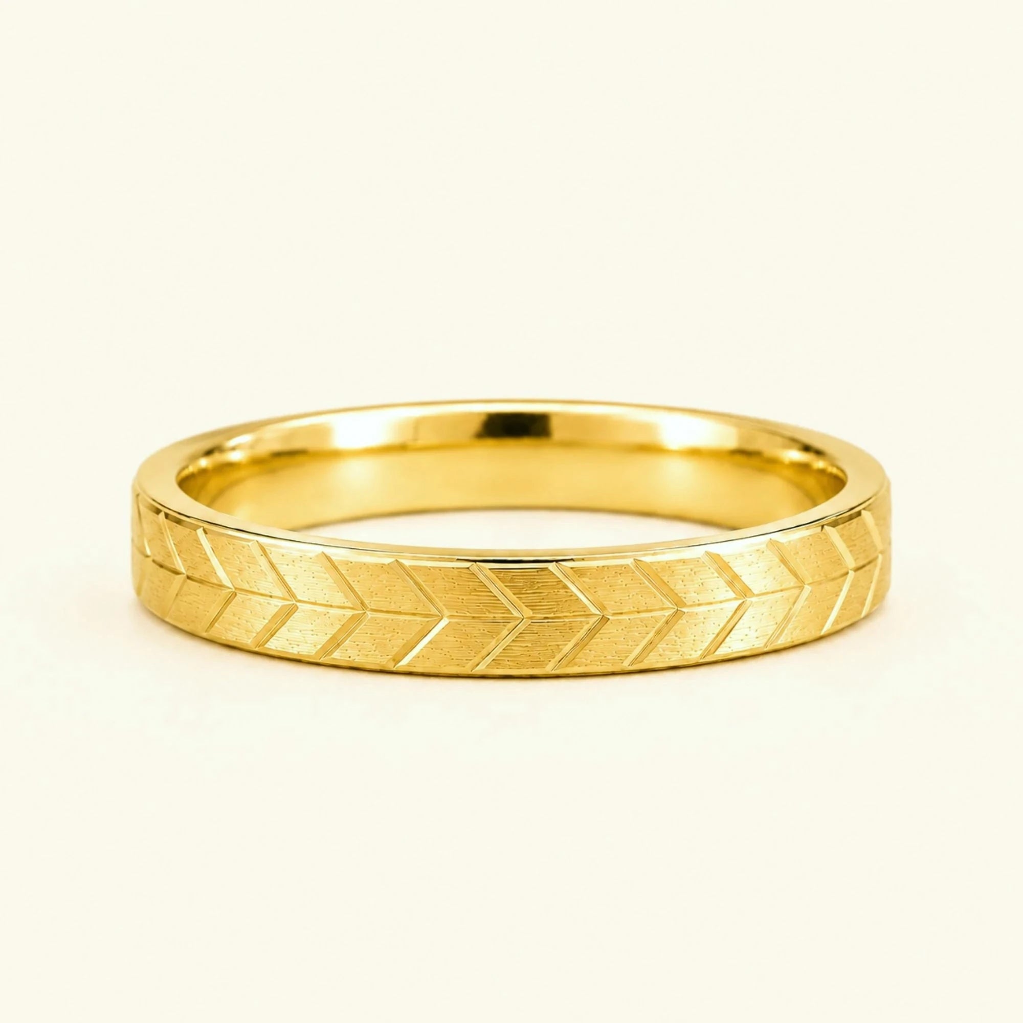 Alliance homme chevron gravée or jaune 18 carats 3mm Maât