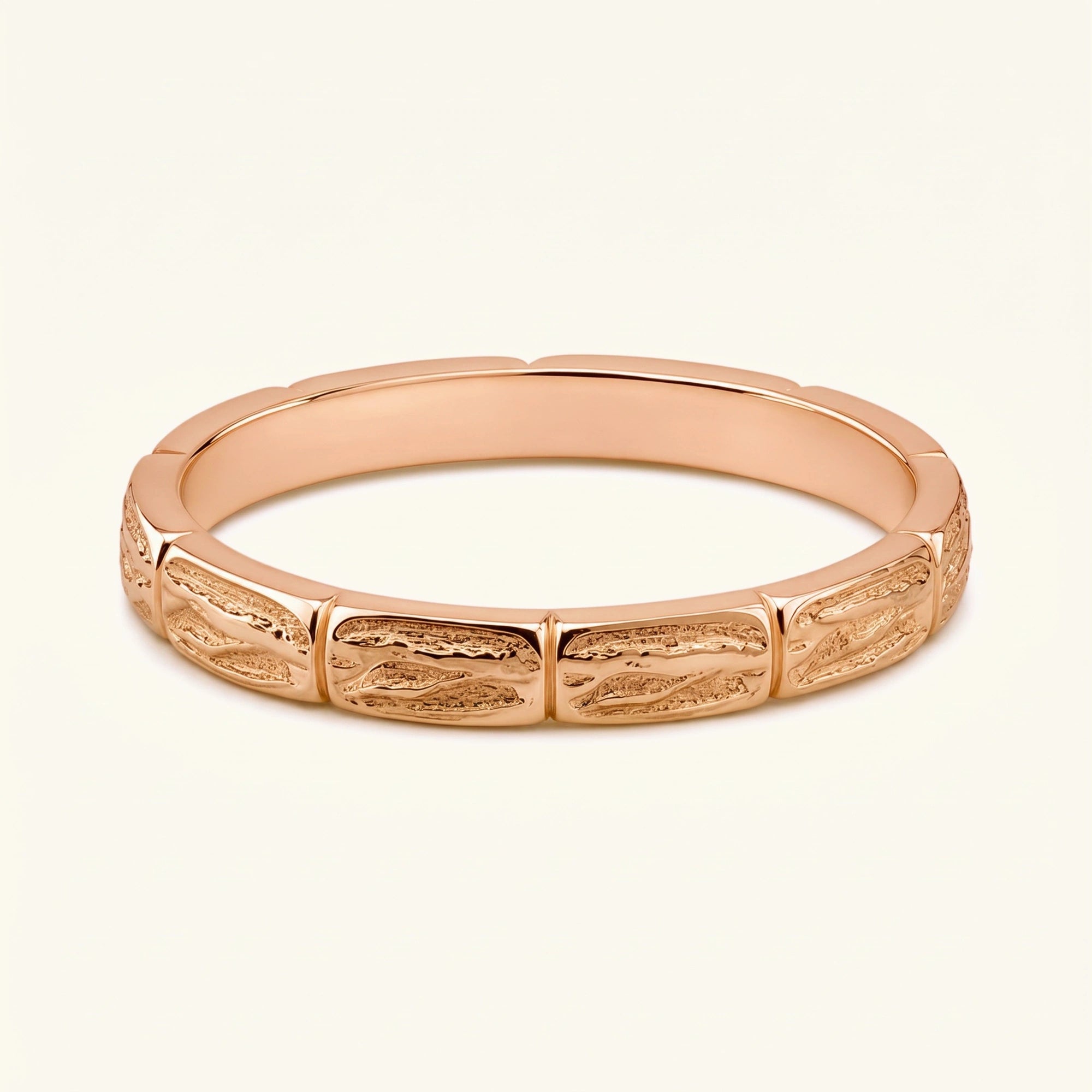 Bague alliance Sobek homme en or rose 18 carats, anneau ciselé d'écailles de crocodile